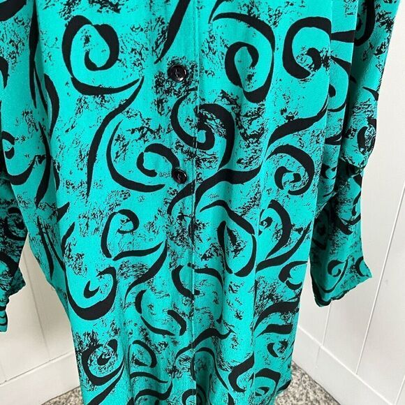 Vintage Saint Jermaine Paris Womens 1X Button Front Tunic Top Green Black Swirls - Picture 4 of 16